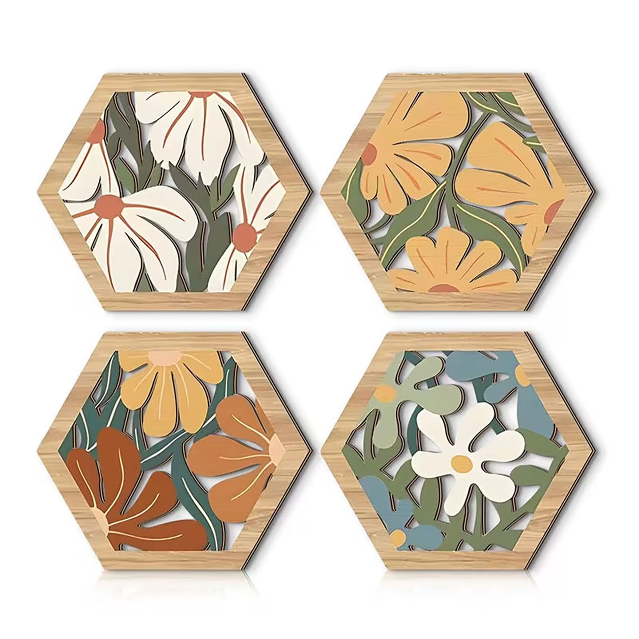 Xfasten Woodworking Tape - 4개의 보헤미안 스타일 꽃무늬 육각형 나무