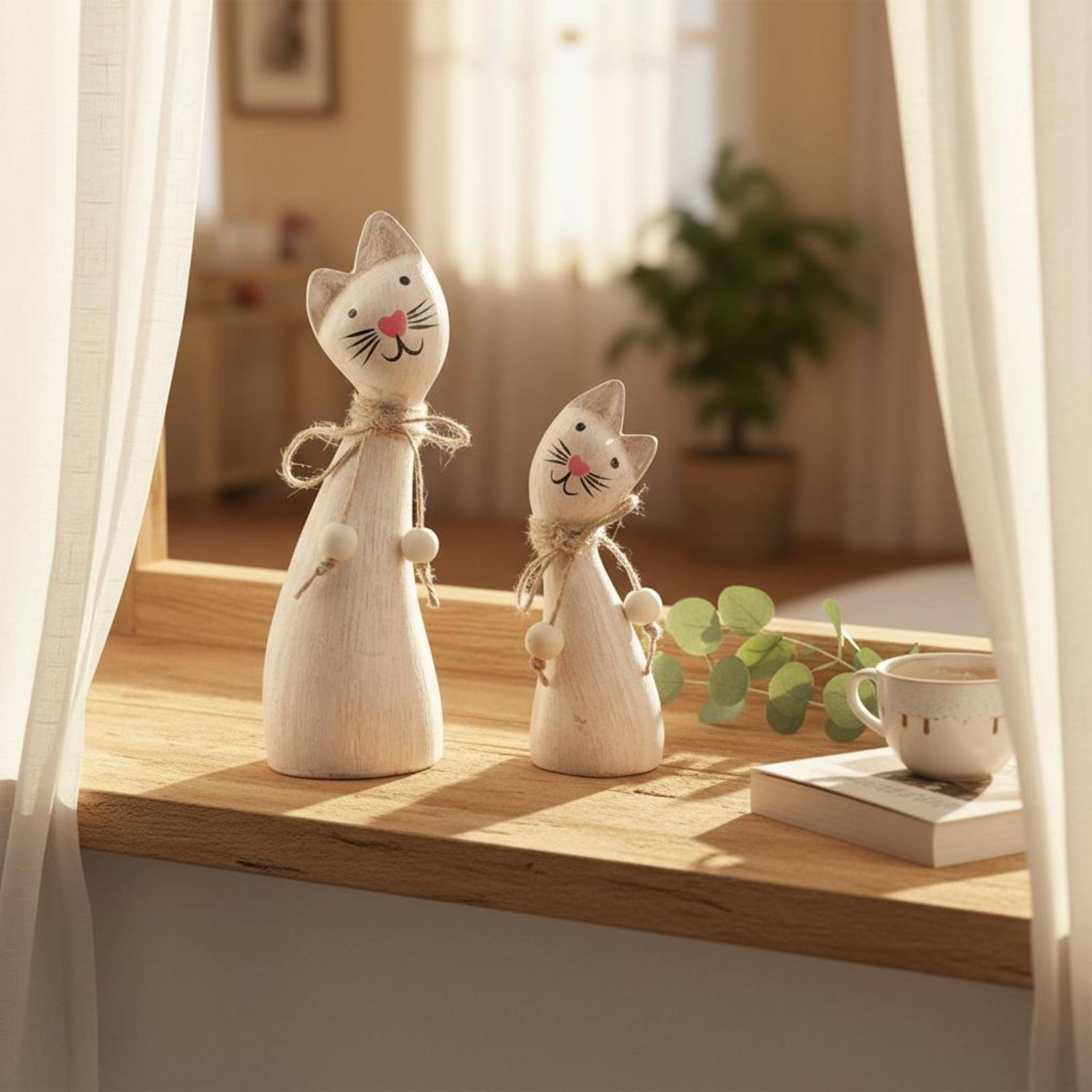2개 세트 커플 고양이 조각상 수공예 나무 고양이 커플 - Woodworking Artisans 리뷰 및 가격