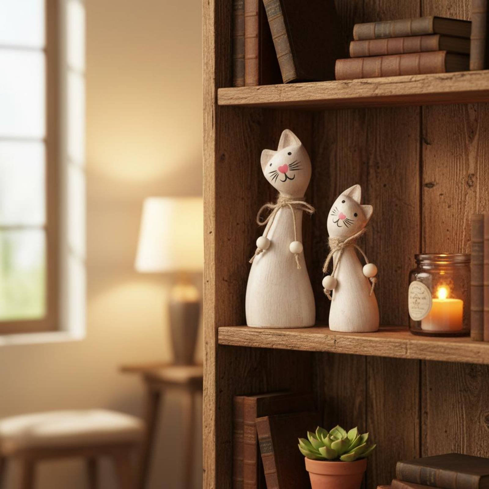 2개 세트 커플 고양이 조각상 수공예 나무 고양이 커플 - Woodworking Artisans 리뷰 및 가격